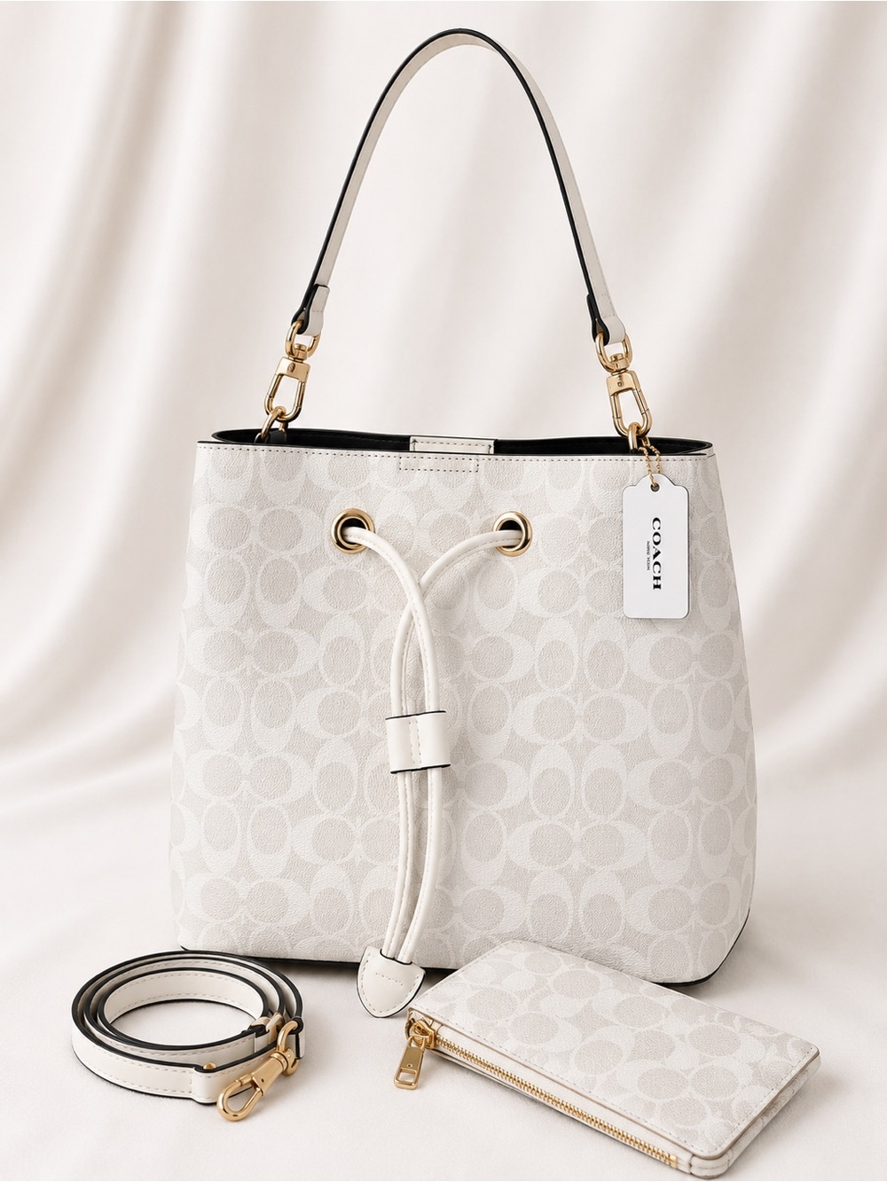Chalk Signature Drawstring Bucket Shoulder Bag